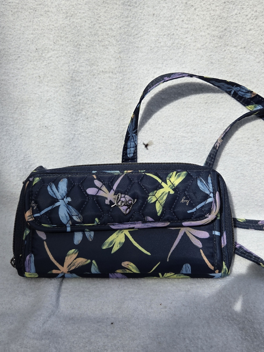 Loungefly Quilted Black Crossbody Wallet with Pastel Dragonfly Print